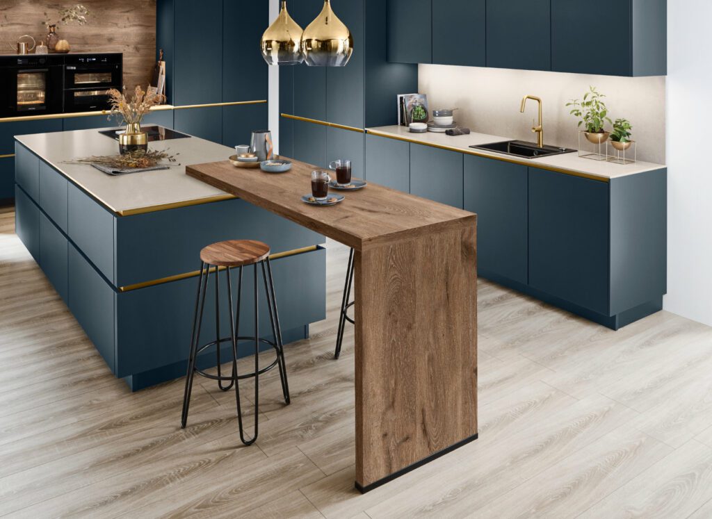 Nobilia Teal Matt Handleless Kitchen With Island 2 | Kutchenhaus, Liverpool